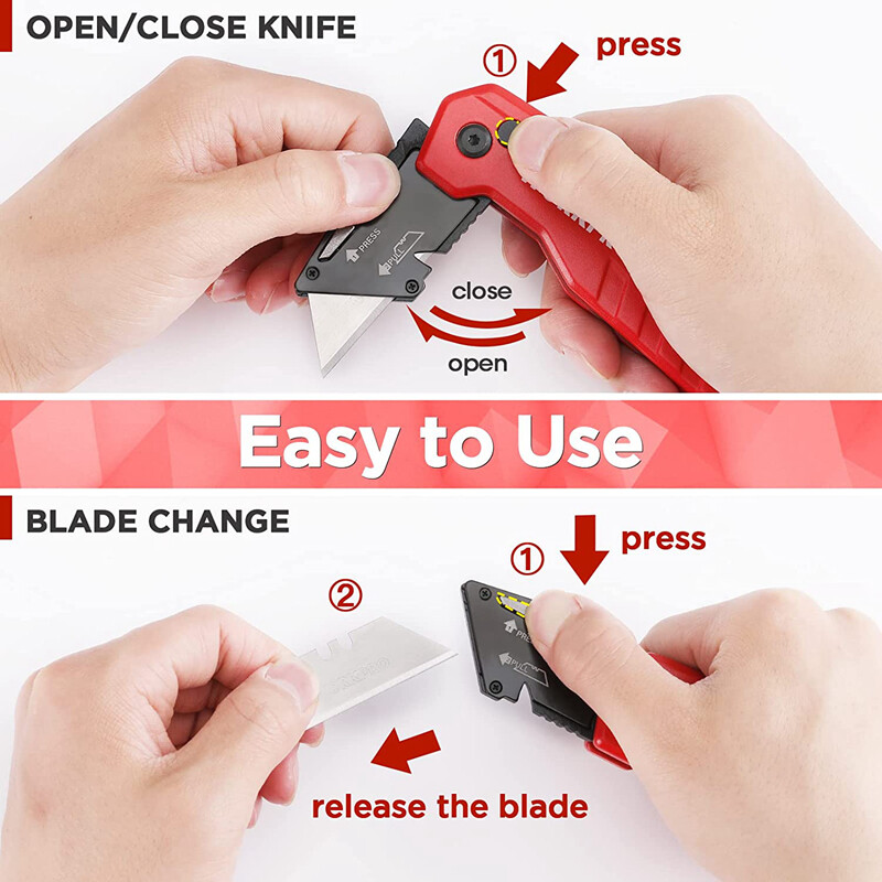 WORKPRO Folding Utility Knife Quick Change Box Cutter 13 Extra Blades Included