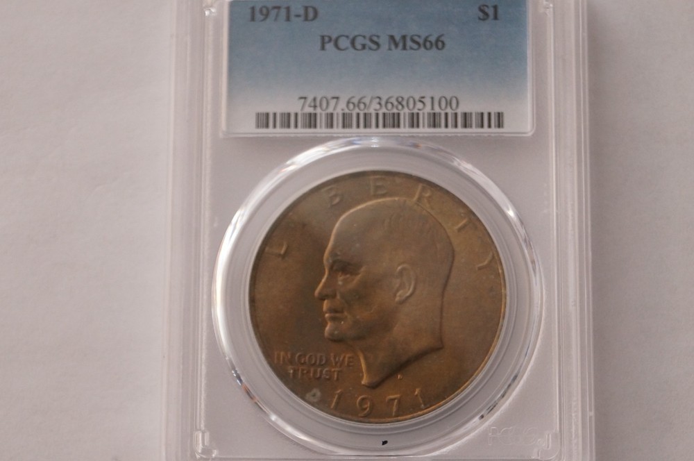 1971-D EISENHOWER DOLLAR GRADED PCGS MS66 TONED