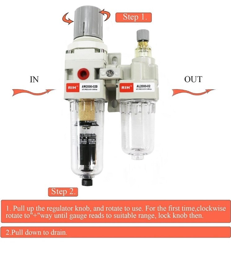 Pneumatics Compressed Air Filter Regulator Lubricator Combo Water/Oil Trap...