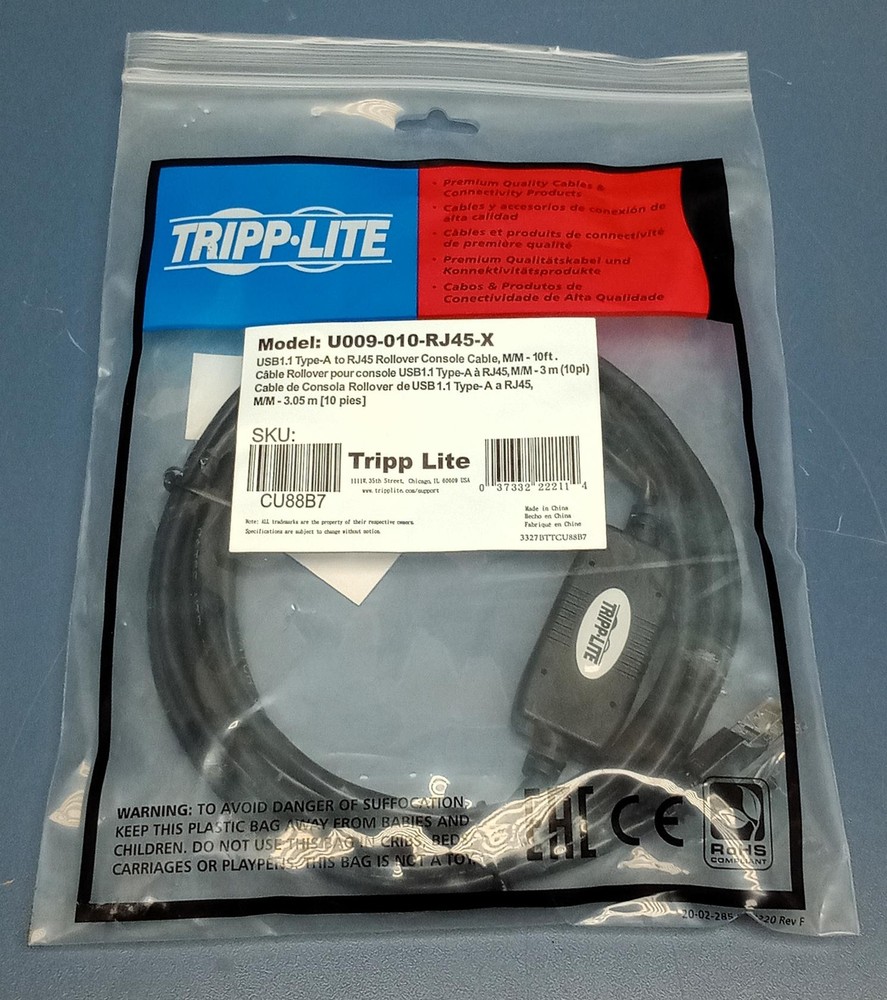 Tripp Lite USB-A to RJ45 Rollover Console Cable Cisco Compatible M/M 10ft CU88B7