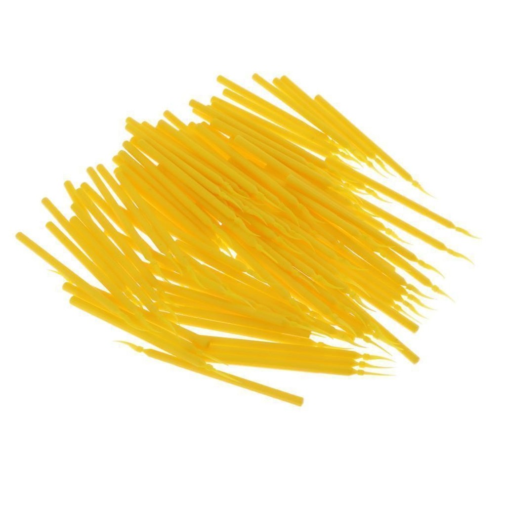 100 Pcs Dental Sectional Integrated Interdental Plastic Wedge Long Handle Yellow