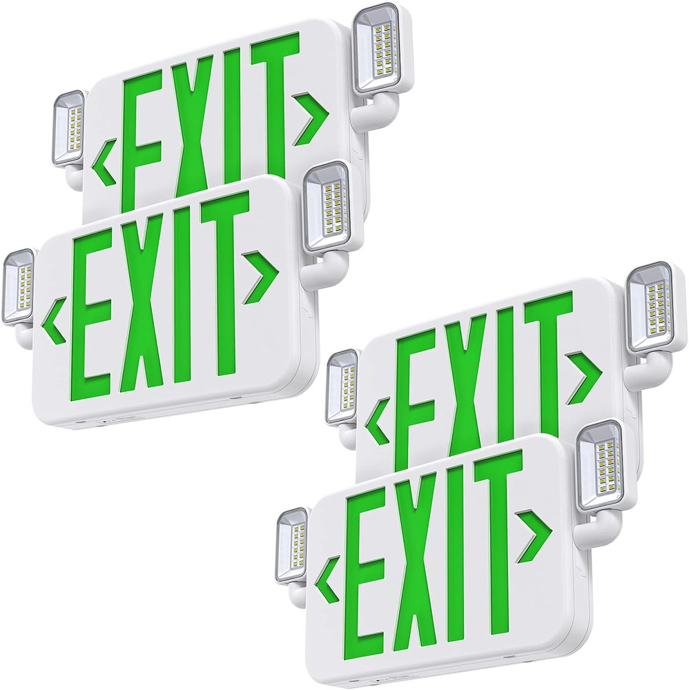 4-Pack Green Emergency LED Exit Sign Two Rotatable Lamp Battery Backup UL Cer