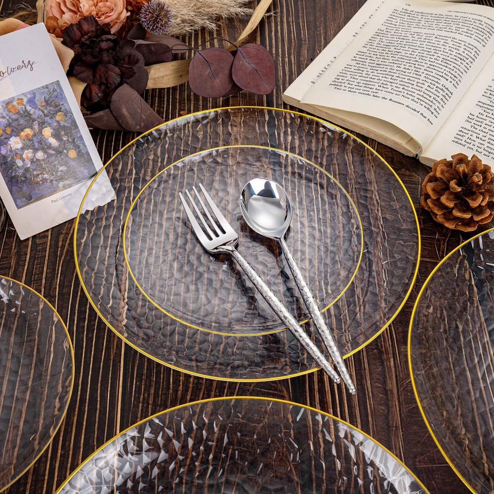 Rubtlamp 180 Pcs Silver Plastic Silverware - Hammered Disposable Silverware -...