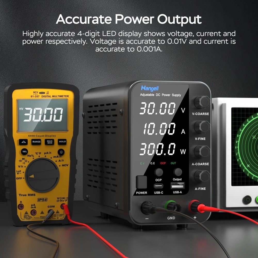 DC Power Supply Variable, 30V 10A Bench Power Supply with Encoder Coarse & Fi...
