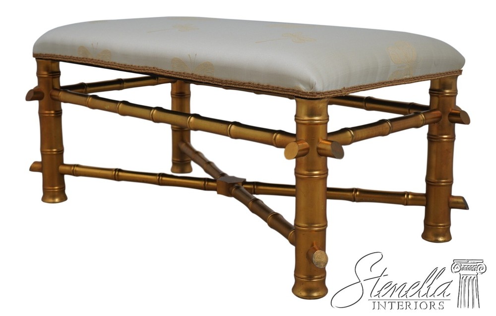 L57727: Decorator Newly Upholstered Gold Bamboo Form Bench