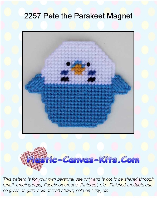 Pete the Parakeet Magnet - Plastic Canvas Pattern or Kit
