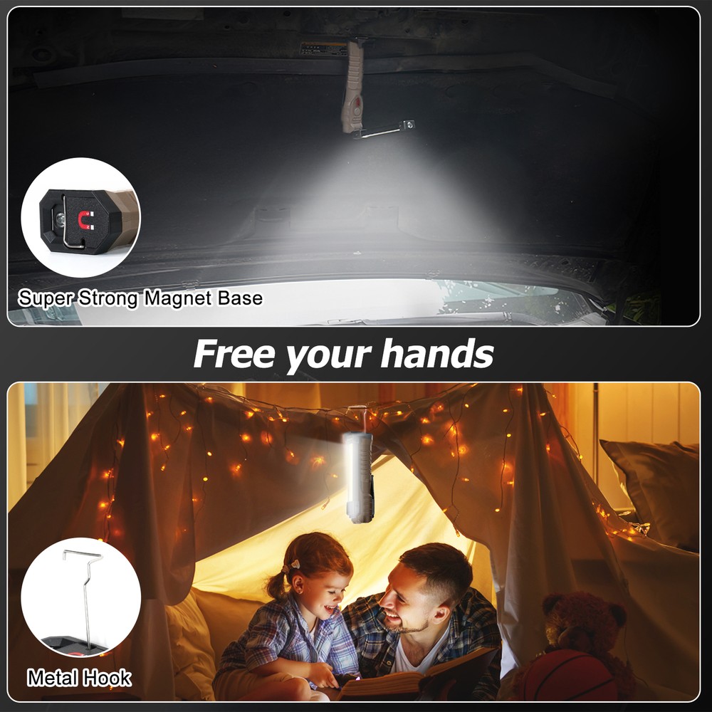 2Pack Rechargeable LED Work Light Mechanic Flashlight Lamp Magnetic Base Bright