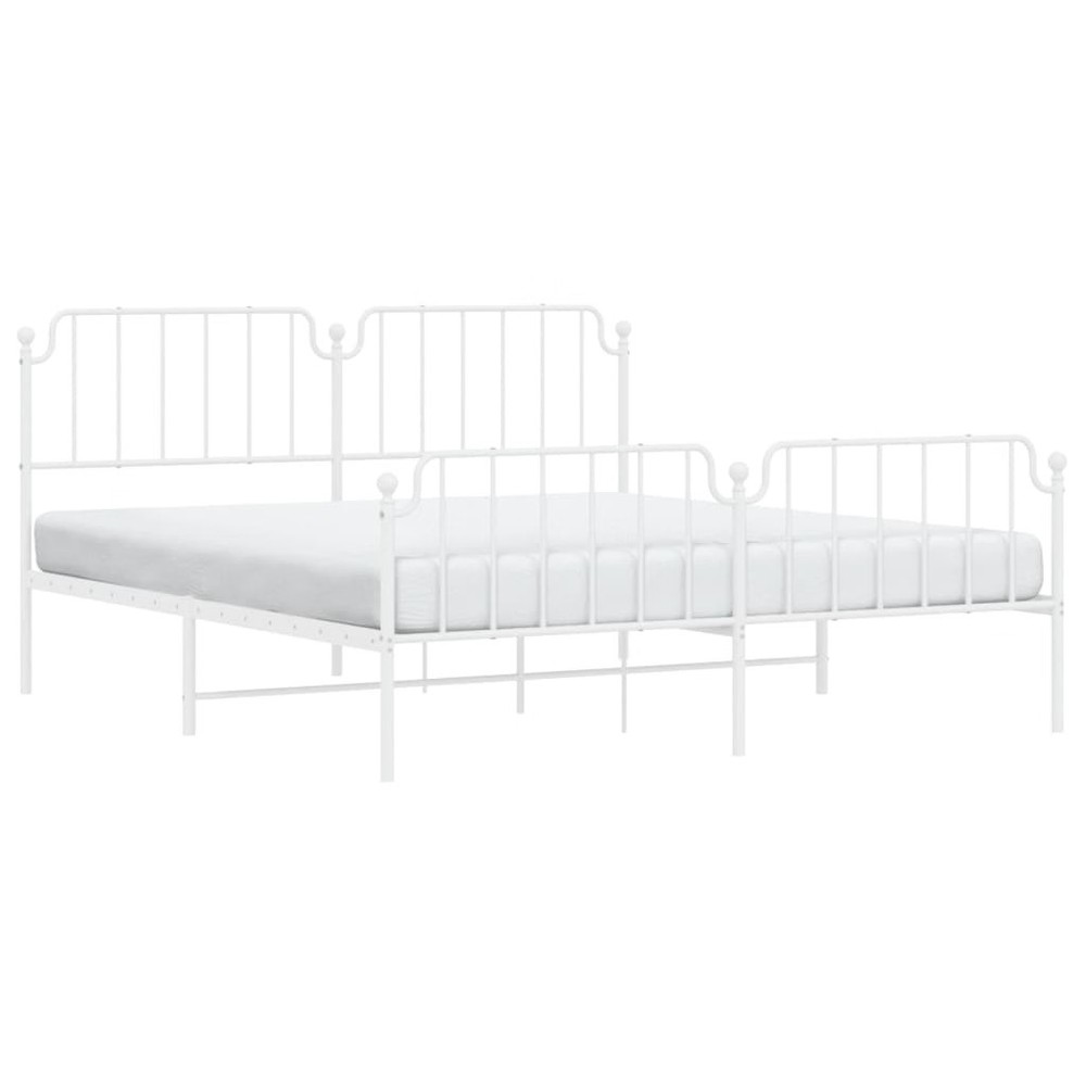 Bed Frame White Powder-Coated Steel Full Bed Frame Rectangular