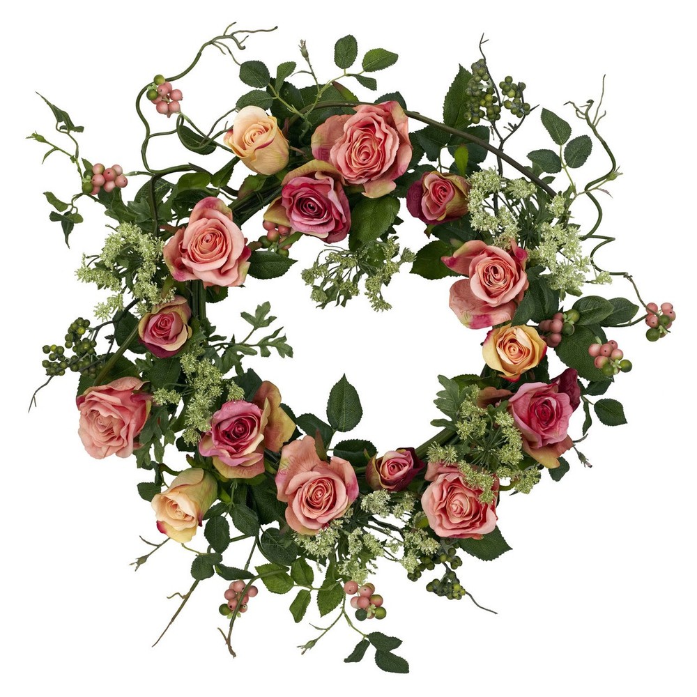 20" Silk Peach Rose Wreath