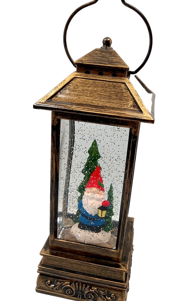 Lighted Christmas Gnome Lantern With Motion Glitter Water