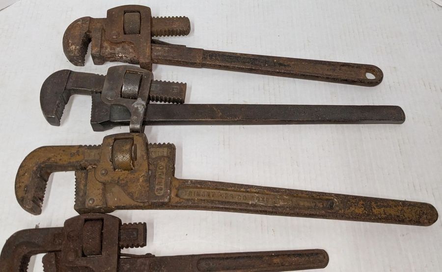 Six Vintage Pipe Wrenches