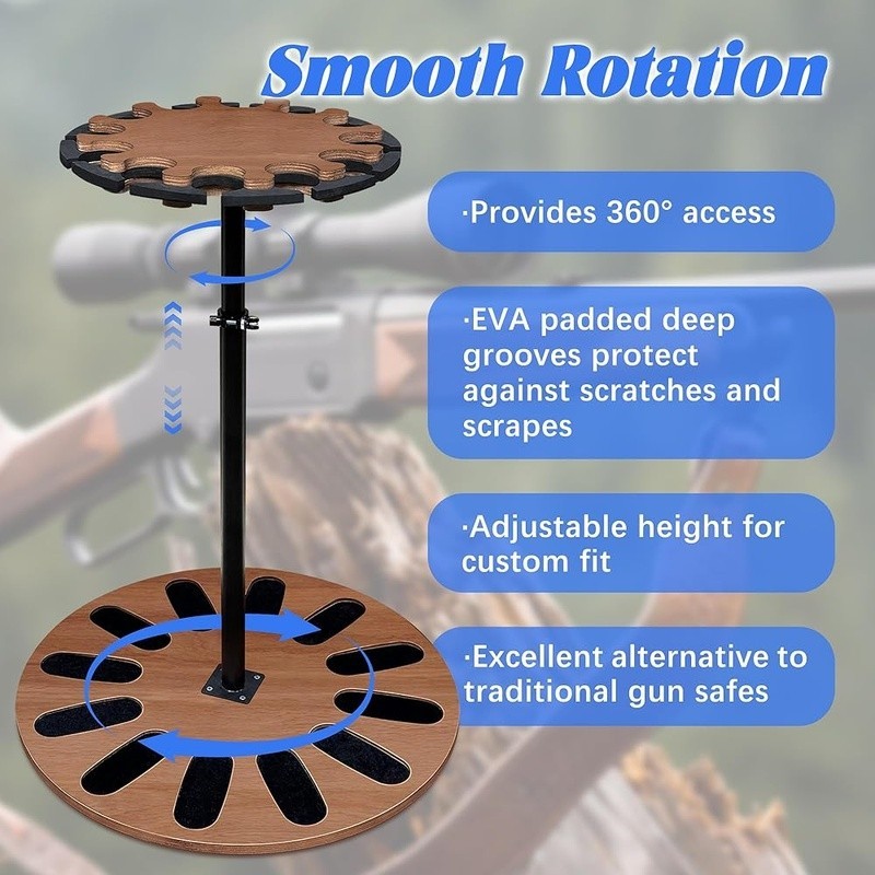 360° Rotating Gun Rack Adjustable Height Heavy Duty Firearm Storage Easy Setup