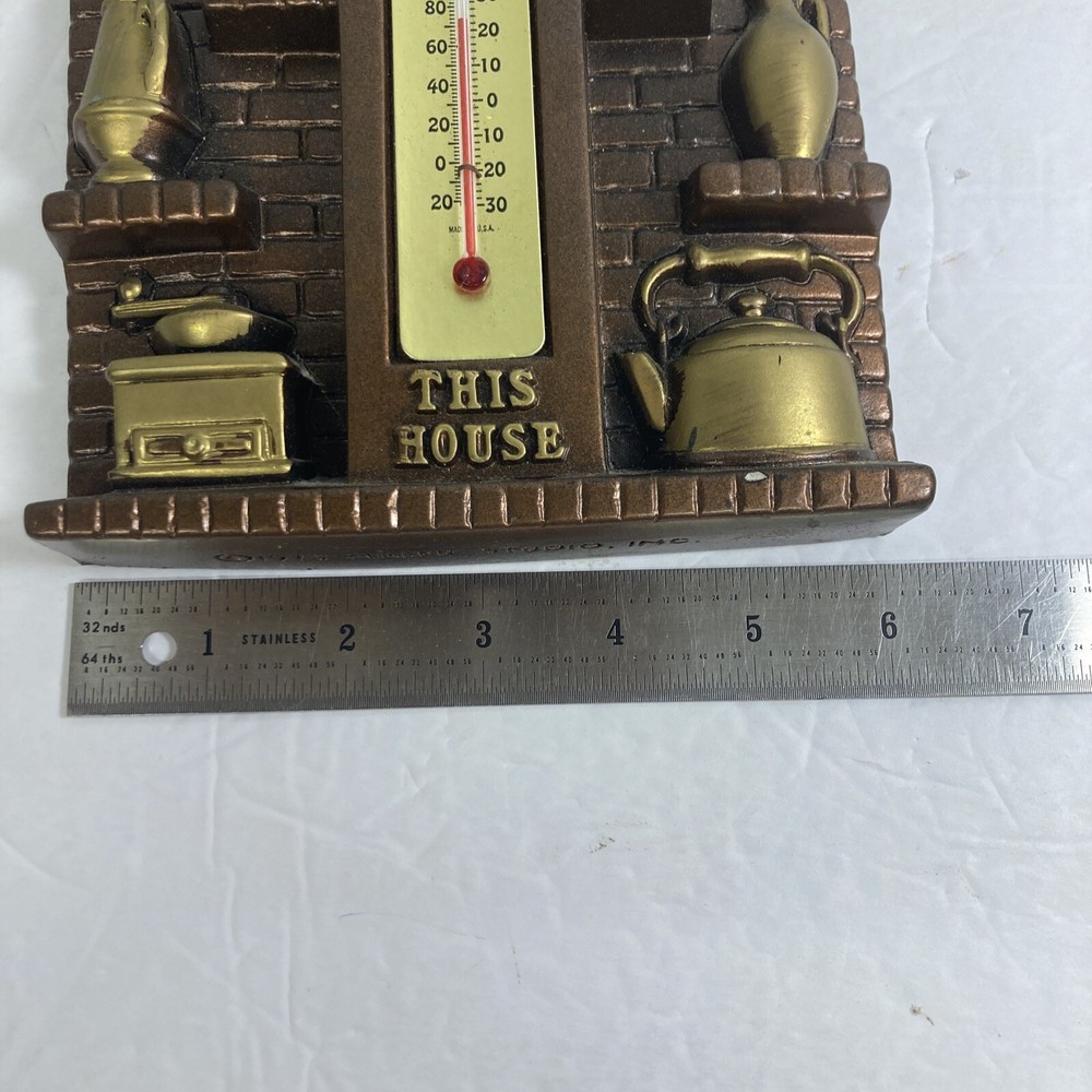PRISTINE 1975 MILLER STUDIO CHALKWARE BLESS THIS HOUSE THERMOMETER