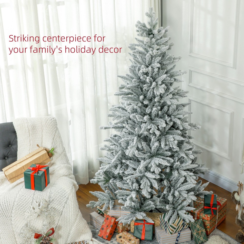 6 Foot Snow Flocked Artificial Christmas Tree, Easy Assembly