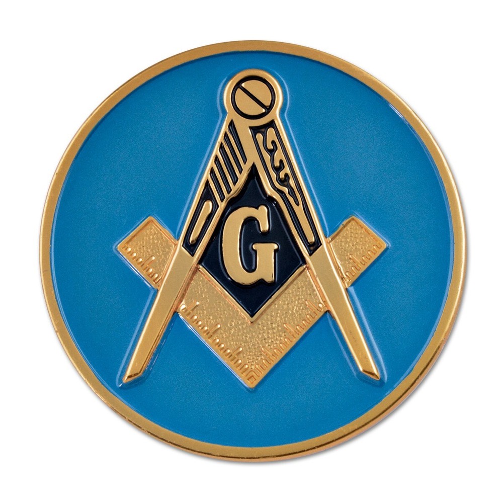 Square & Compass Round Masonic Auto Emblem - [Blue & Gold][3'' Diameter]