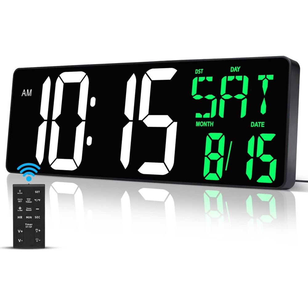 17 Inch Large Digital Wall Clock with Remote Control, Automatic Brightness Di...
