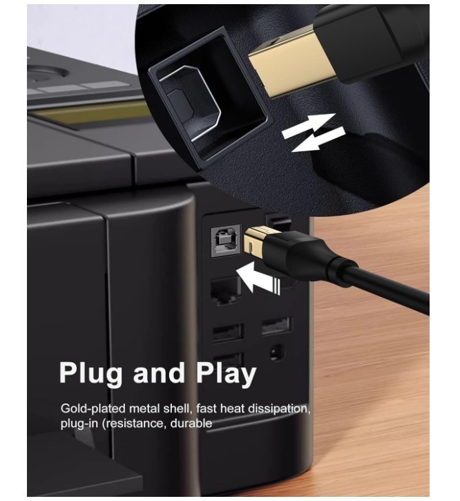 HP Printer Cable 6ft, Square USB A to USB B Cable for Printer/Scanner Epson,..