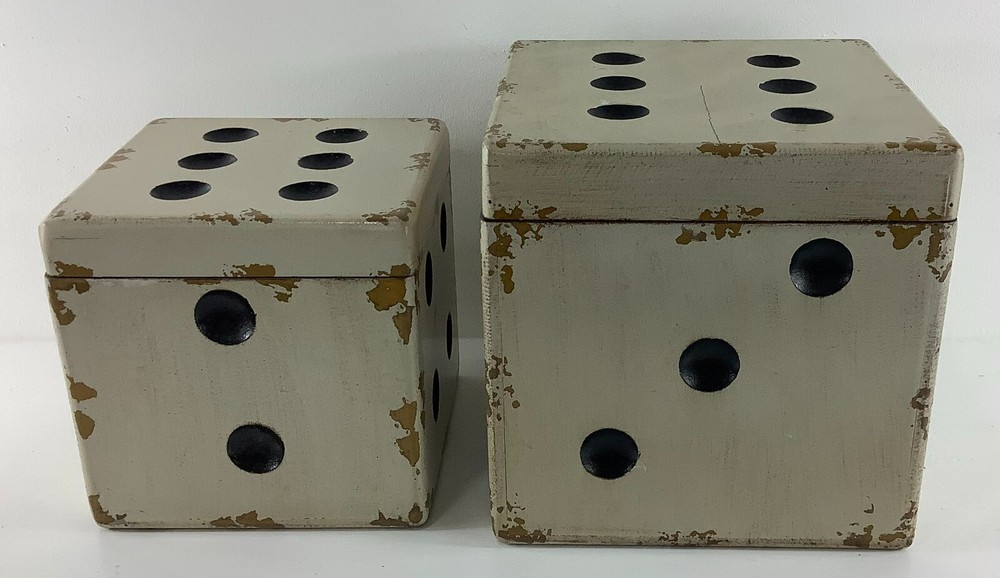 Wooden Nesting Distressed Playing Dice Accent Boxes Home Decor