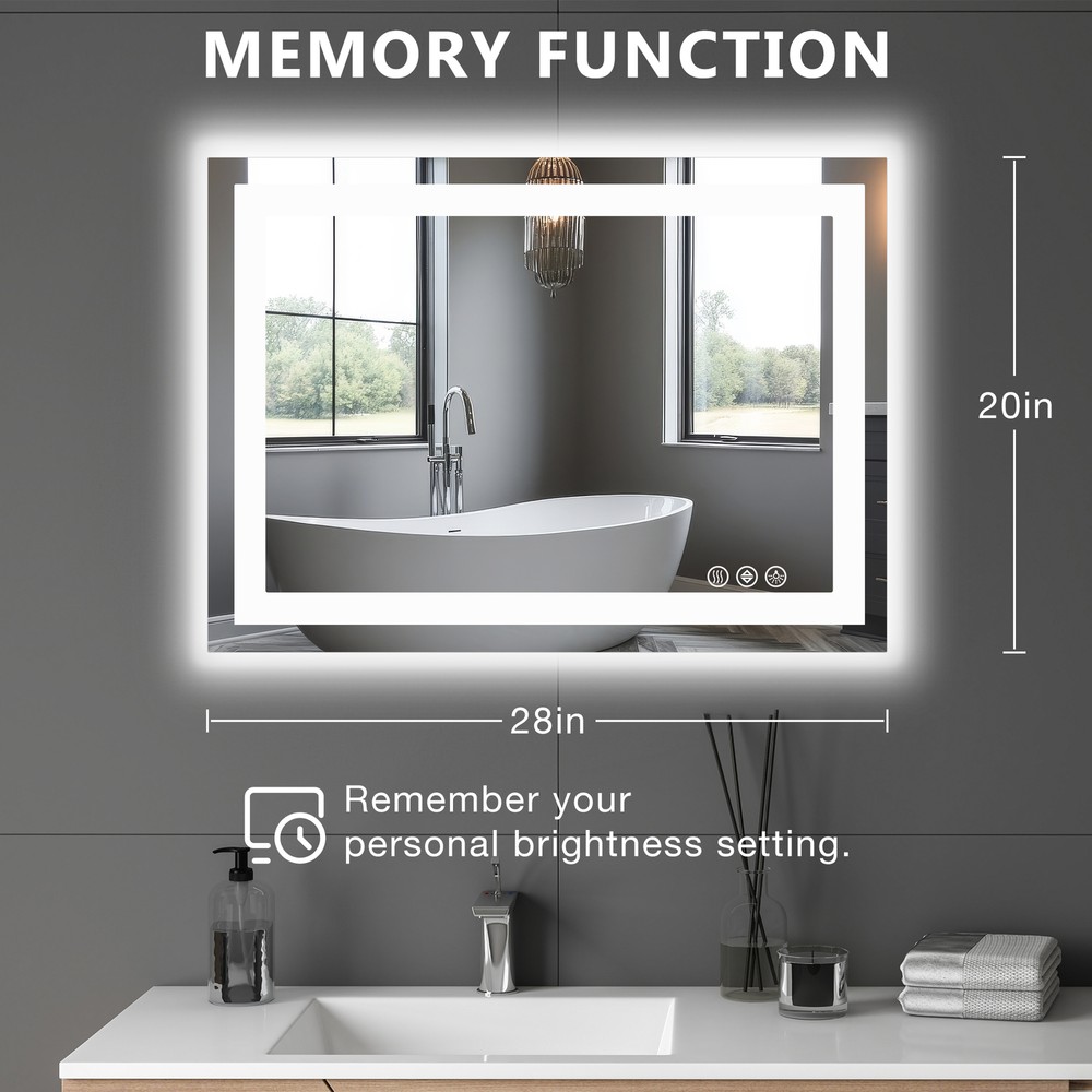 LED Lighted Bathroom Mirror, Anti-Fog,Dimmable,Wall Mounted Rectangle Mirror
