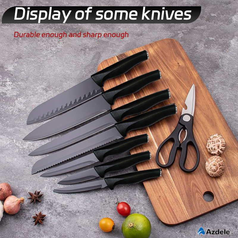 16 Pieces Professional Black Coding Kitchen Knife Block Set with Non-slip Handle
