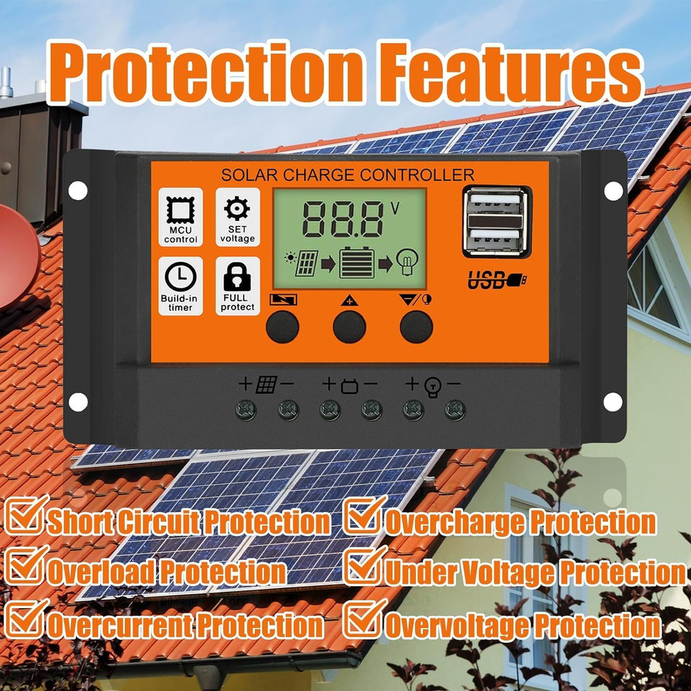 30-100A MPPT Solar Panel Regulator Charge Controller 12V/24V Auto Focus Tracking