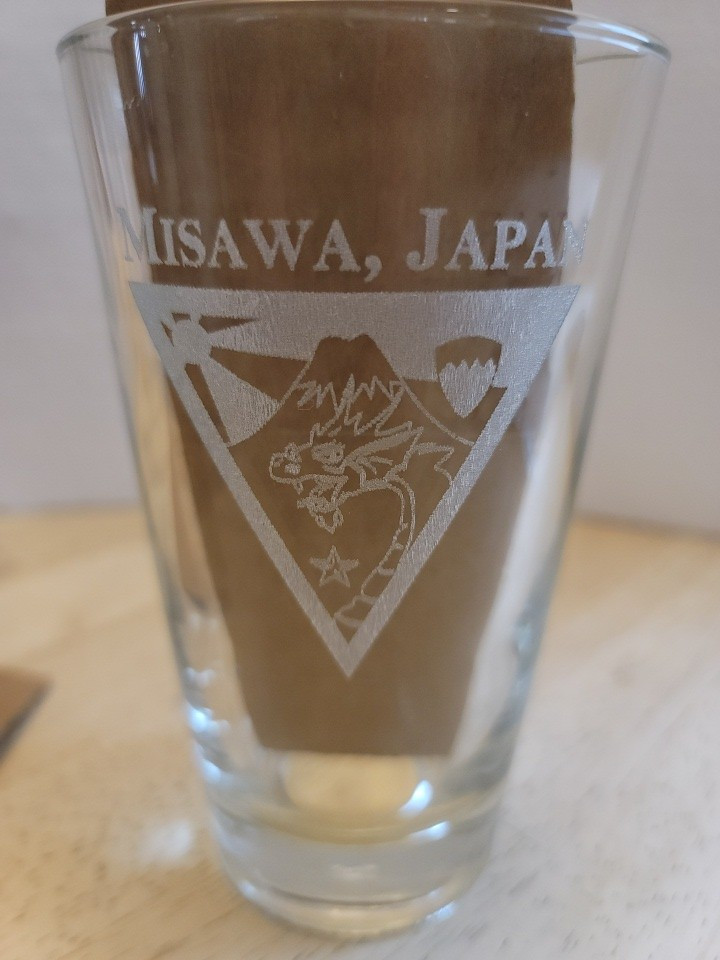 MISAWA, JAPAN  ETCHED BEER GLASS