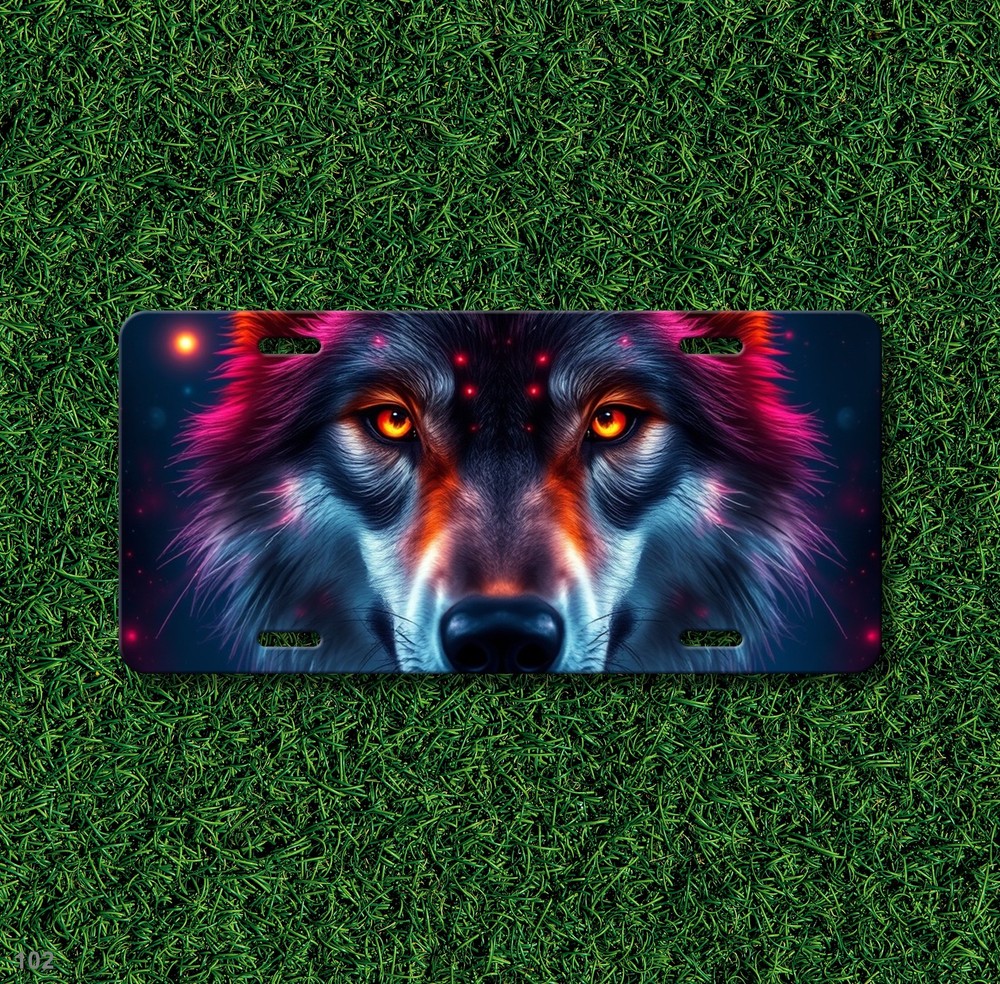 Hyperrealistic Wolf License Plate Your Text Auto Tag Special Gift