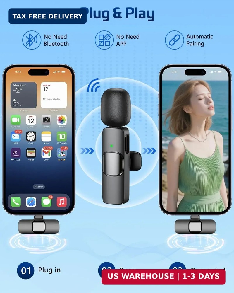 Pink Wireless Lavalier Microphone for iPhone & Android - Mini Clip-On Mic with N