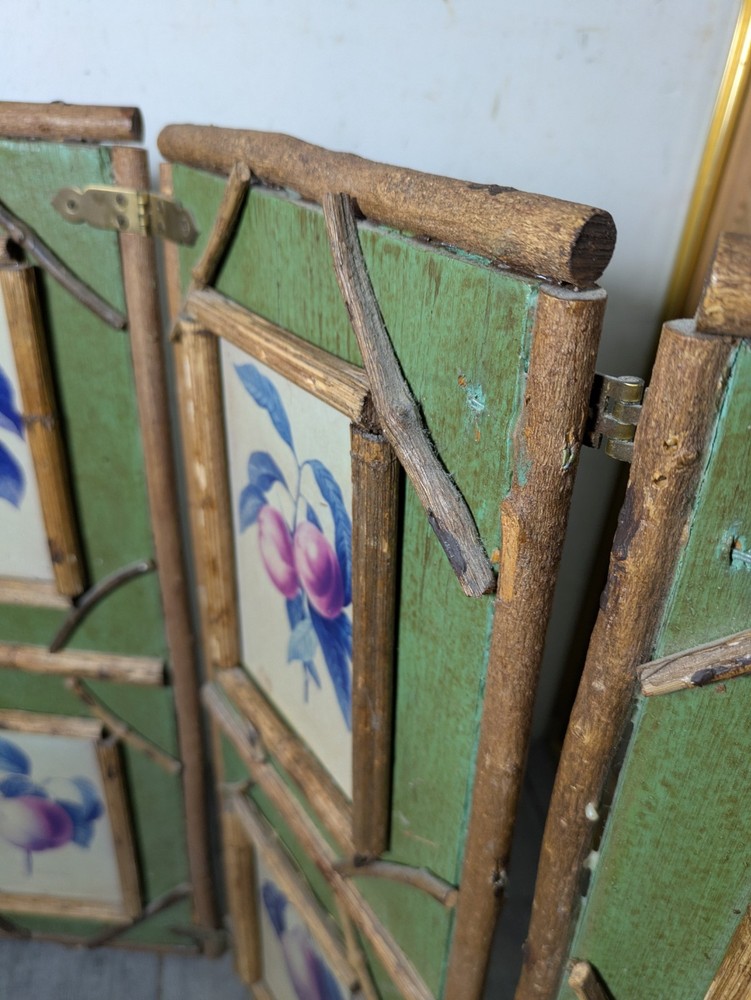 Vintage Rustic Twig Table Top 3-Panel Folding Screen Victorian Boho Chic Asian