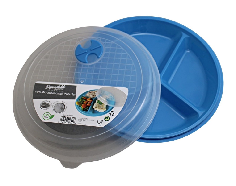 4-Pack Divided Microwave Plates with Vented Lids – BPA-, Stackable Meal Prep ...