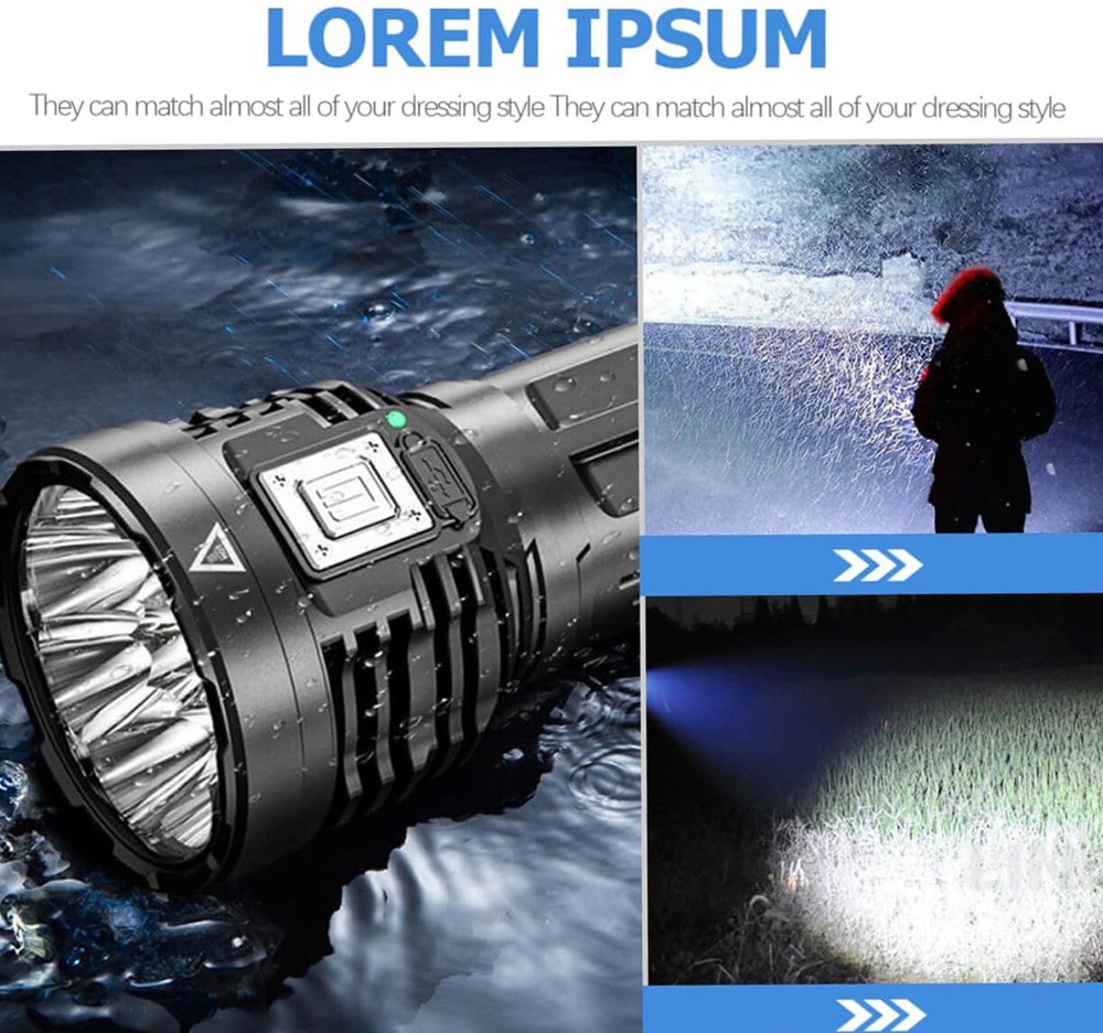 Super Bright 12000000LM Torch 8 LED Flashlight USB Rechargeable Tactical lights