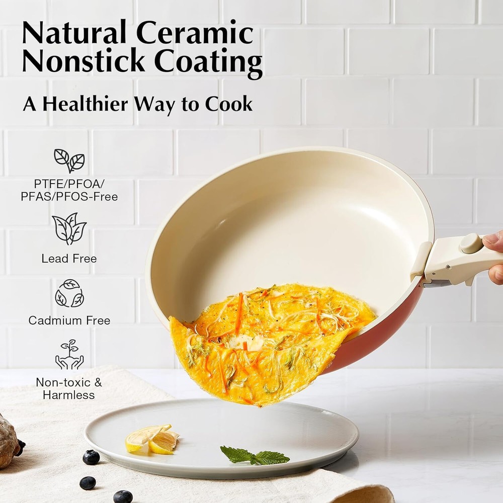 Pink 19-Piece Nonstick Ceramic Cookware Set with Removable Handles