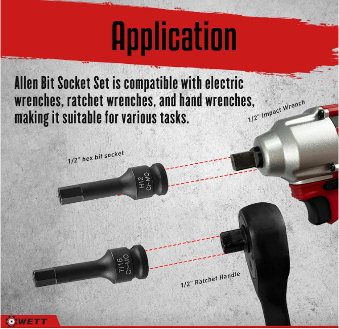 1/2" Drive Master Impact Hex Bit Set, 20 Piece Hex Driver Socket Set, Allen Bit