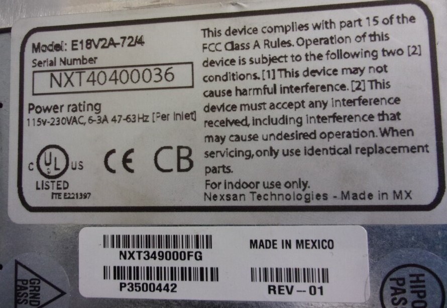 NEXSAN E-Series E18V2A-72/4 18-Bay SAS SAN Expansion Array Dual Controller