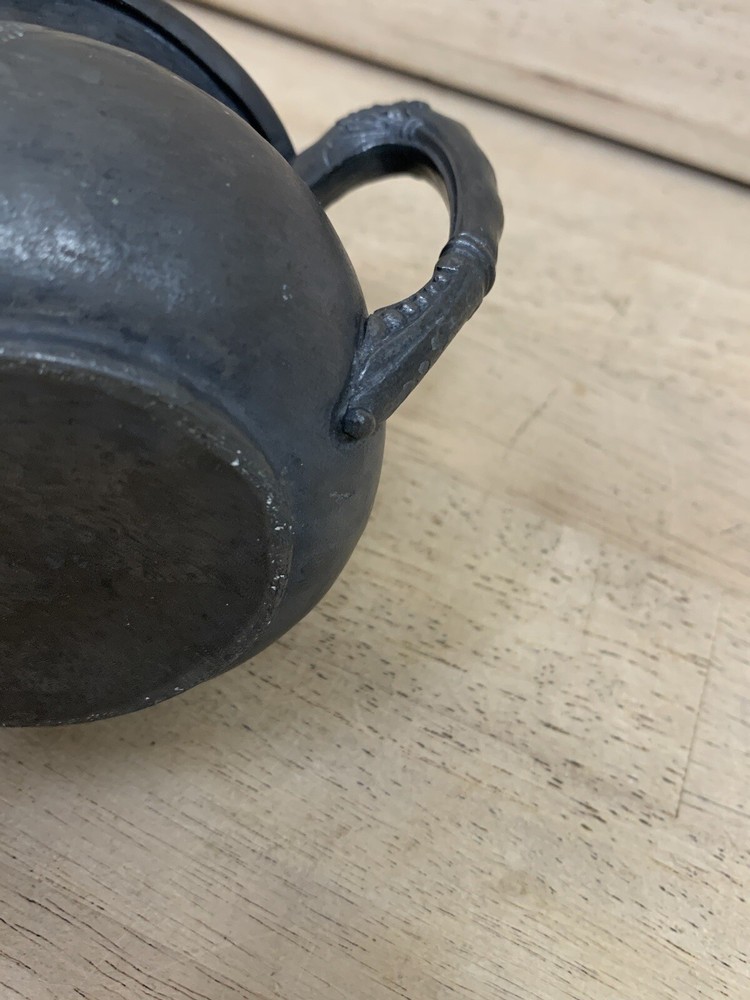 Antique Pewter Silver Sugar Bowl Engraved Floral