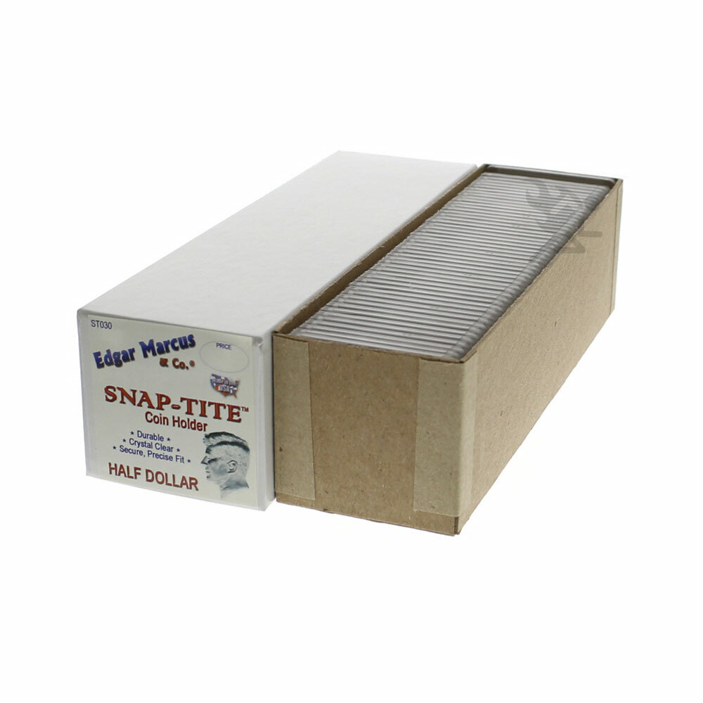 Edgar Marcus Snap-Tite 2x2 Plastic Coin Holders for Half Dollar, 25 ct Box