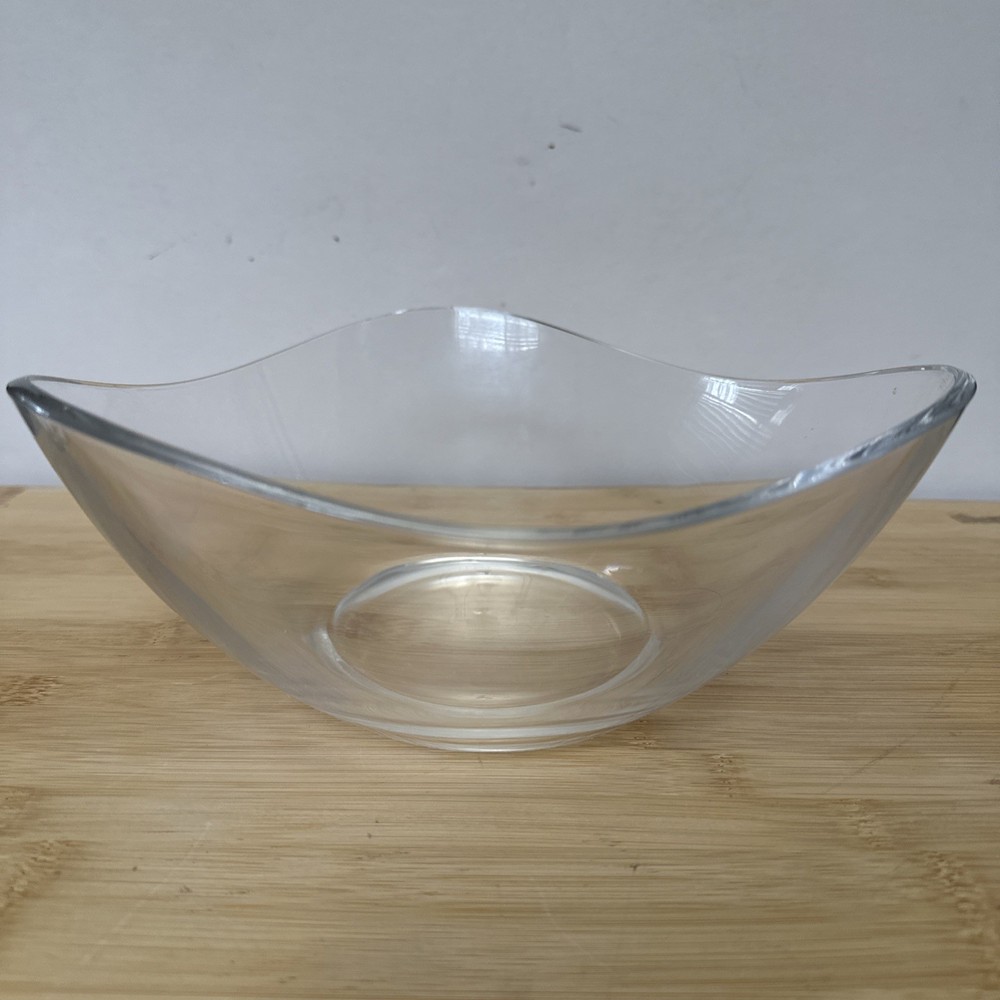 Glass Salad Bowl Single Serving Dish Tri Wave Modern 9.25”