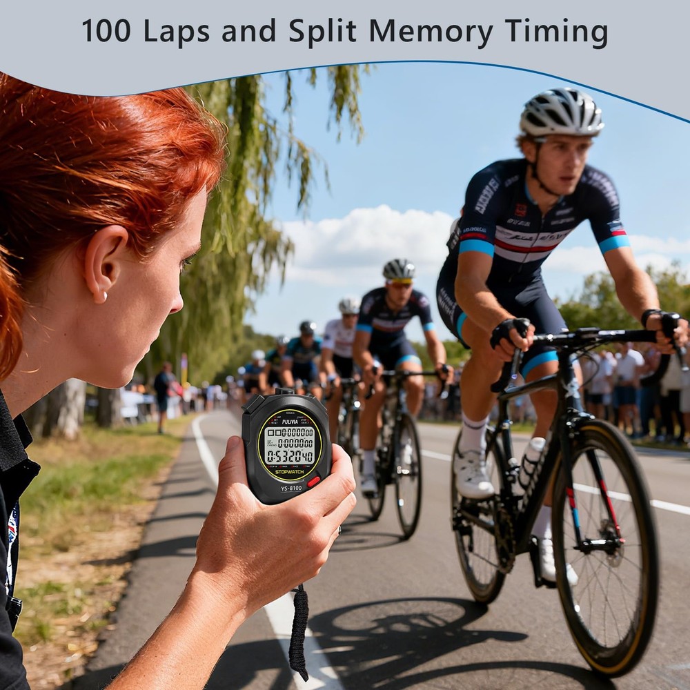 PULIVIA Sports Stopwatch Timer 100 Lap Split Memory Digital Stop Watch, Black