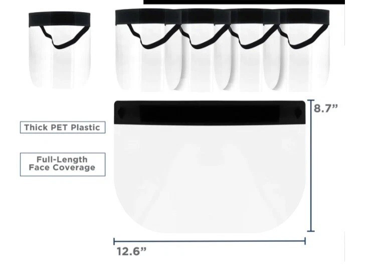 Salon World Safety Black Face Shields Clear Protective - Full Face (10 Pack)