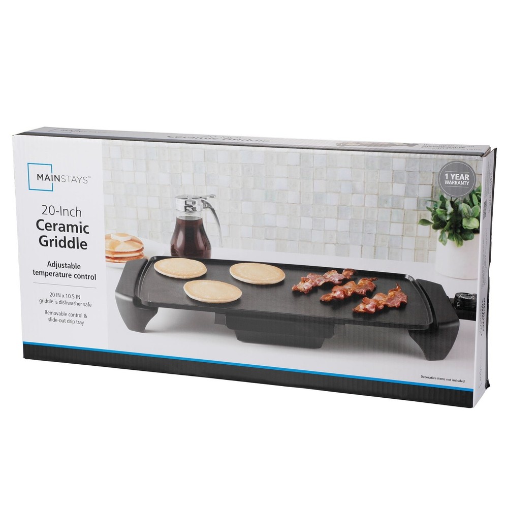 20 Inch Mainstays Electric Griddle Non-Stick Ceramic 1500W Adjustable Temp