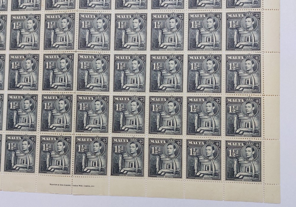 1938 Malta, 2d black KGVI Full sheet, "Extra Window" Variety/Error SG221ba