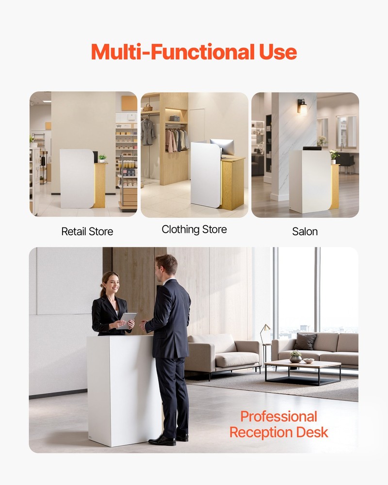 VEVOR Reception Desk 31.5 inch Rectangular Front Counter Table with LED & Drawer