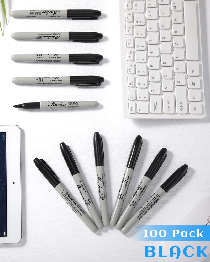 100 Pack Permanent Markers Bulk Black Permanent Marker Set Fine Point Pens Work