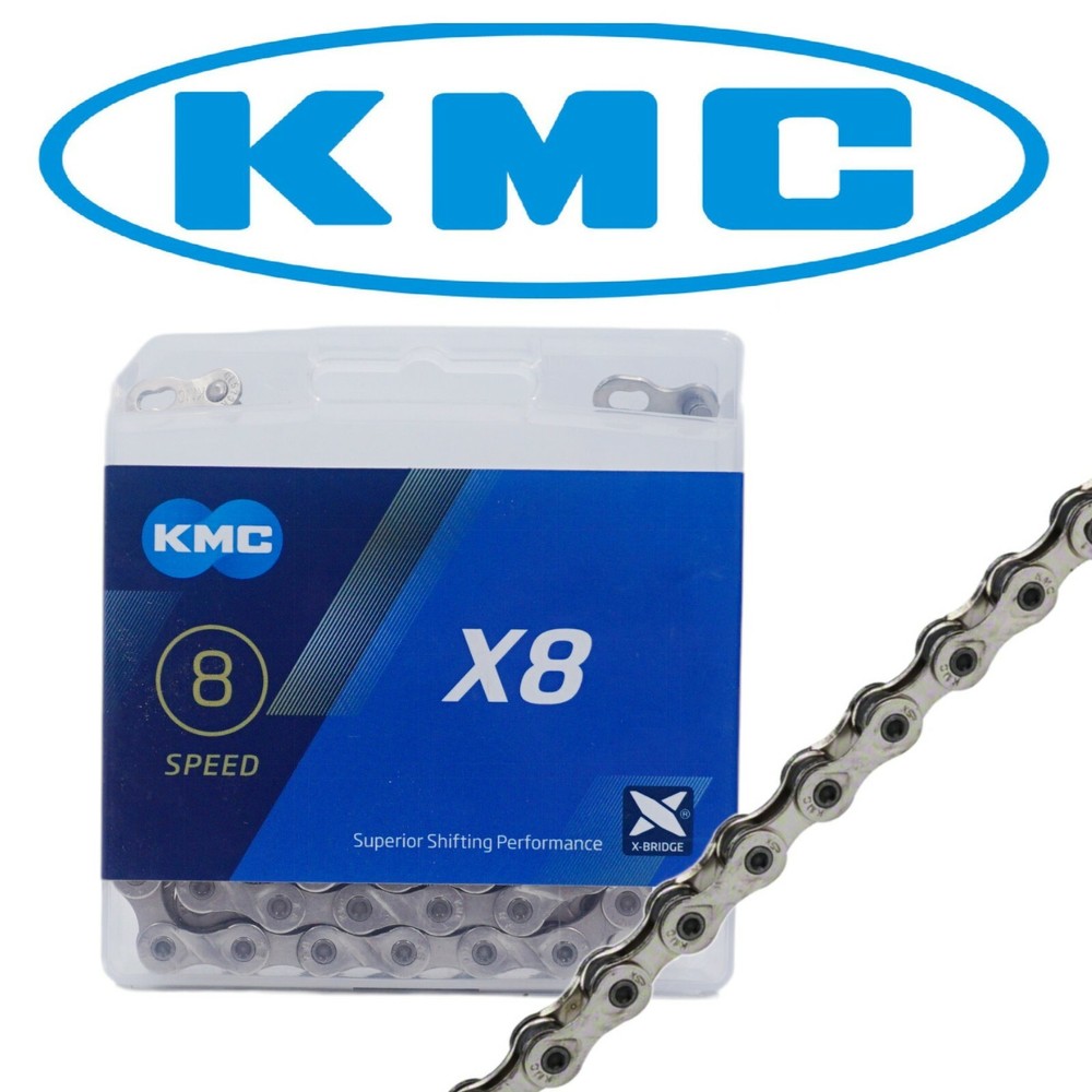 KMC X8 Bike 8-Speed Chain Silver w/ Reusable MissingLink 116 Links