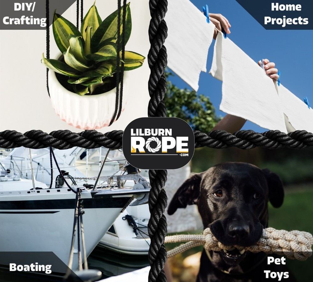 White - Black Solid Braid Polyester Rope 5/32", 1/4", 1/2" - Durable and Soft