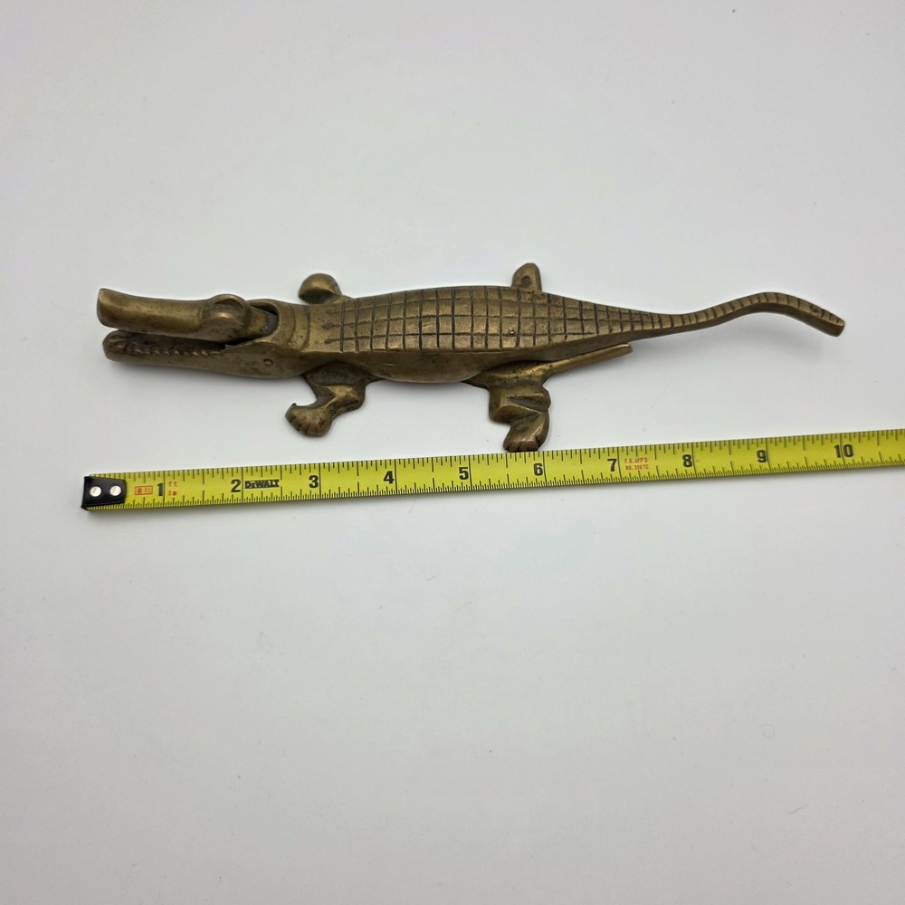 Vintage Solid Brass Alligator Crocodile Nutcracker MCM Figurine 10"