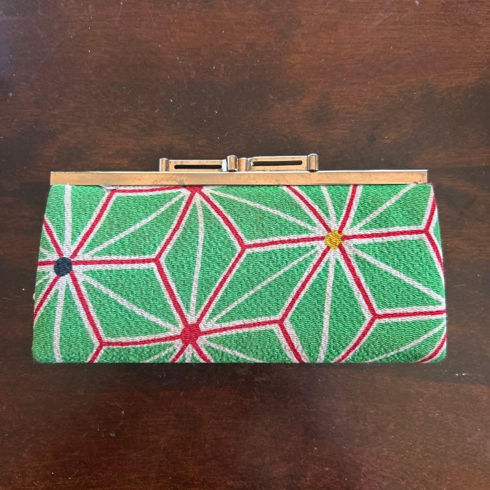Geometric Pattern Canvas Clutch Bag Red Interior Compact