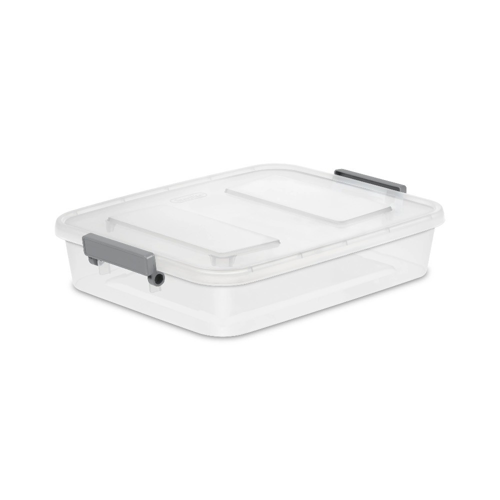 6.2 Quart Clear Plastic Storage Box with Write-on Lid 4-Pack Gray Modular