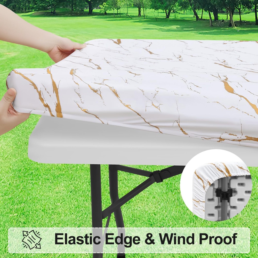 misaya Rectangle Vinyl Flannel Backed 48" x 30" (Rectangular), White and Gold