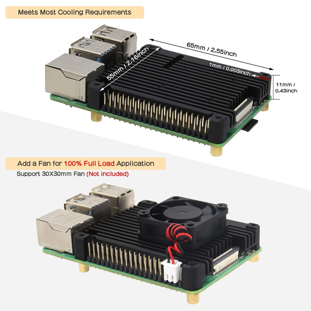 11mm Thickness Embedded Heatsink P165-B for Raspberry Pi 4, Armor Aluminum Ra...